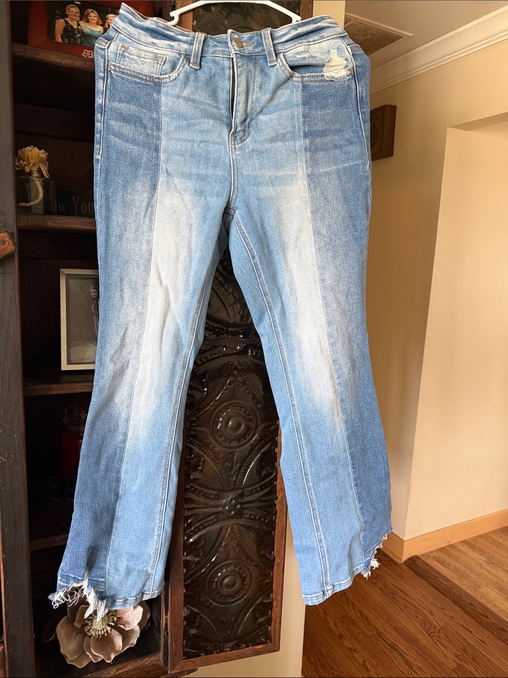 Flying Monkey Light Blue Flare Jeans with Distressed Hem